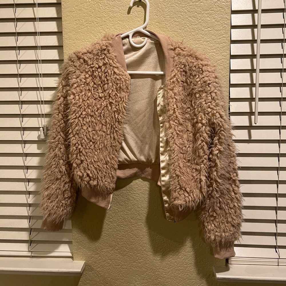 Furry light pink coat